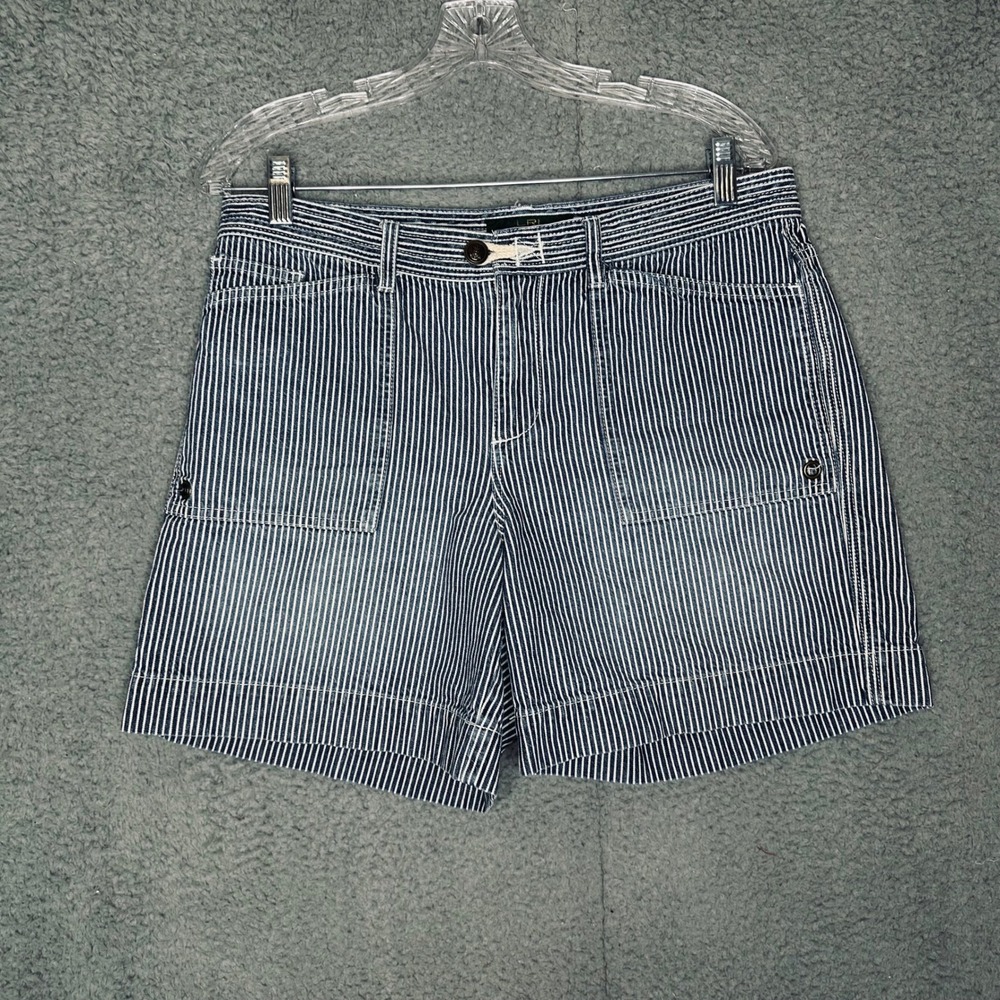 Lauren Ralph Lauren Hickory Stripe Denim Shorts Blue White Nautical Womens 8